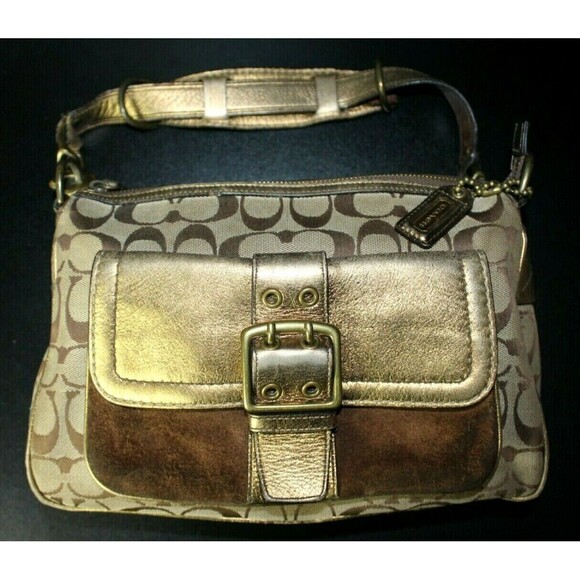 Coach Handbags - COPY - COACH 1496 Gold Khaki Canvas & Leather Brown Hobo Handbag Purse Legacy E…